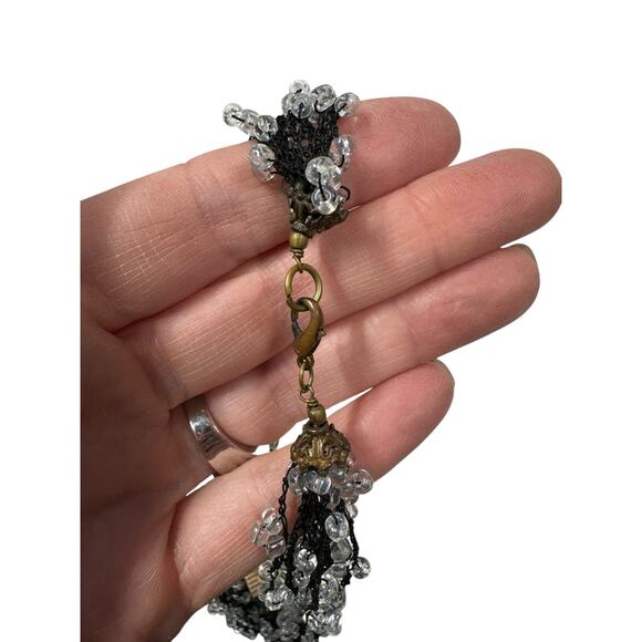 Black and Clear Crystal Crotched Stretch Necklace.  Beautiful, Versatile - Picture 4 of 5